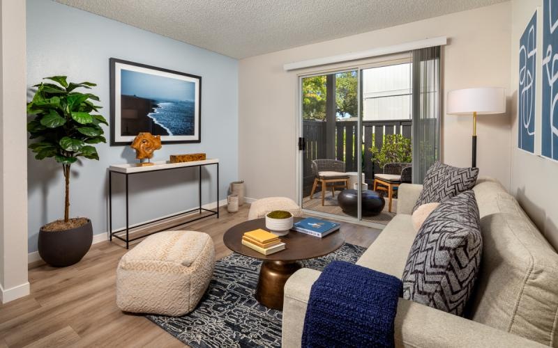 a living room with a couch and a coffee table